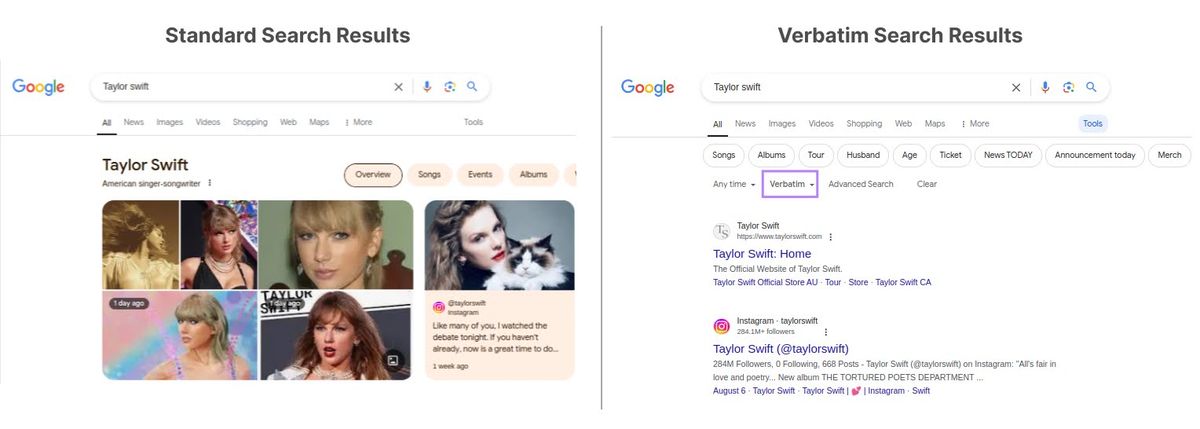 Standard search results